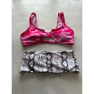 Lot of 2 bikini tops Tie Dye pink and Snake Print‎ Small